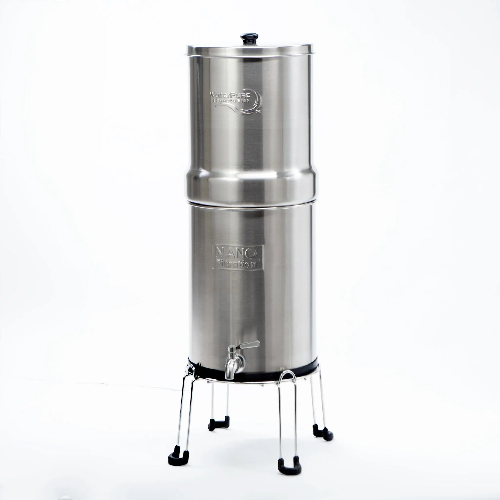 Stainless Steel Gravity Countertop Water Filtration System - 2 Sizes 2.4 and 3.3 Gallon using Nano Technology - Water Pure Technologies, Inc.