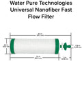 Measurement chart of Water Pure Technologies Universal Nanofiber Fast Flow Gravity Filter with dimensions.