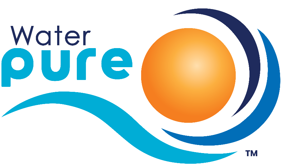 Water Pure logo with an orange circle and blue wave design on a white background