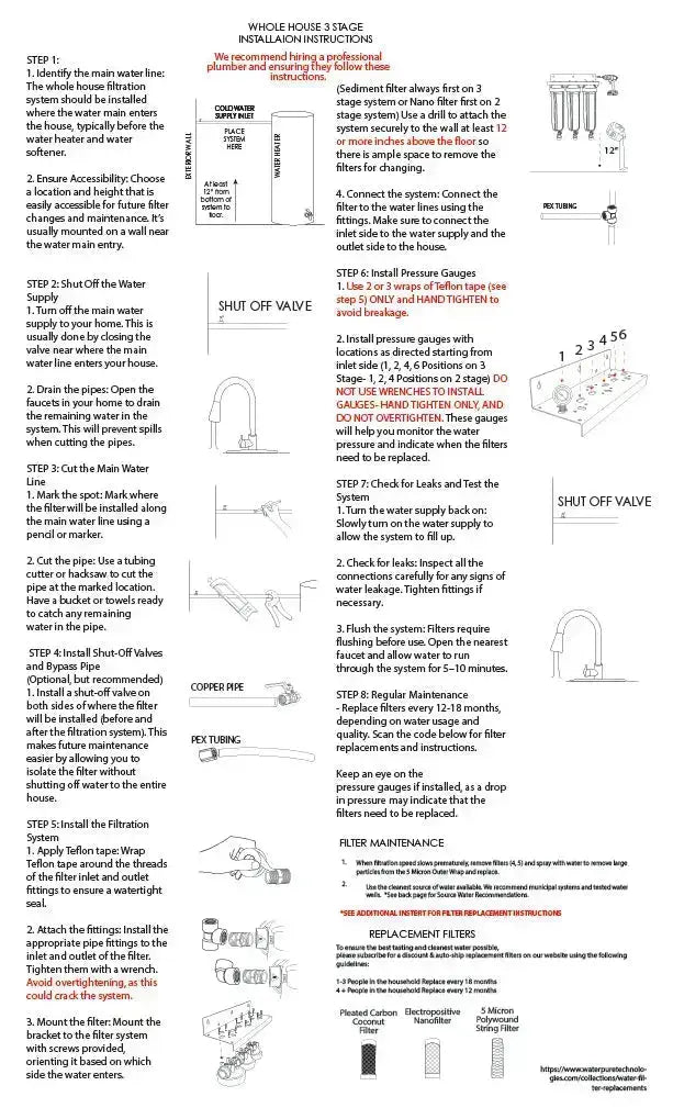Instructions for Whole House Single Stage Sediment and Sale Water Filtration System