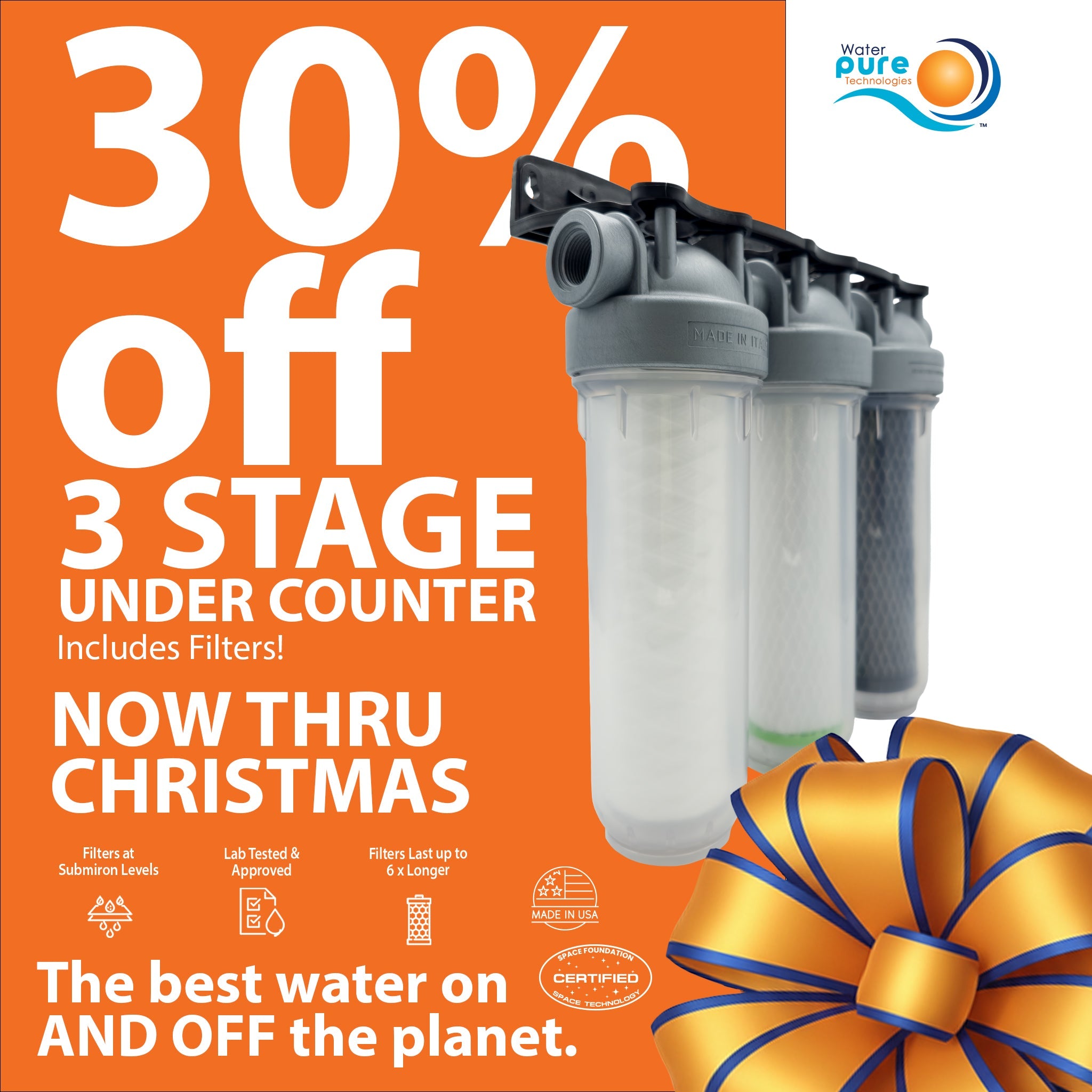 3 Stage Under Counter Water Filtration System with Microban Housing Water Pure Technologies, Inc.