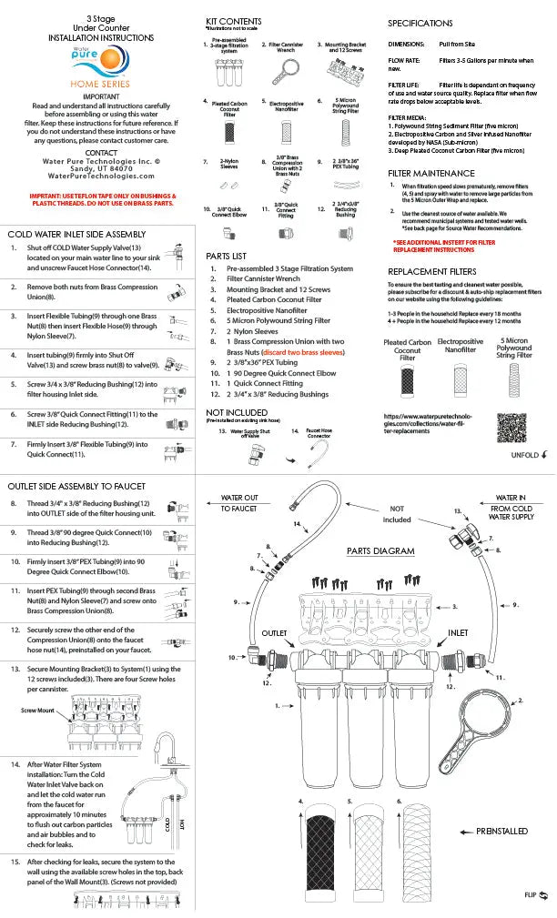 Microban Remote Guide 3 Stage Under Counter Water Filtration System with Microban - Water