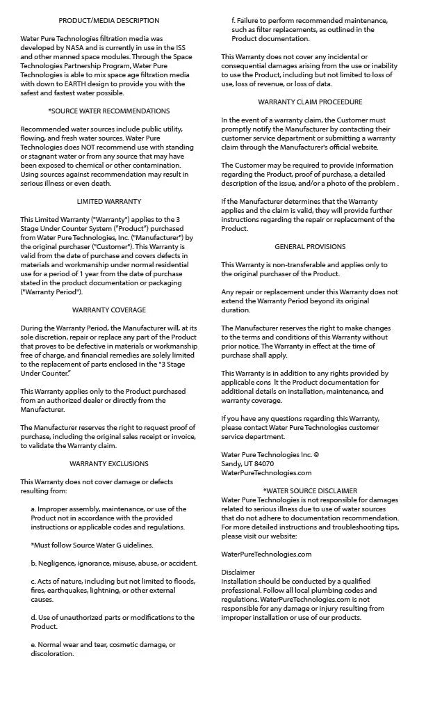 3 Stage Under Counter Water Filtration System with Microban - Water Pure Technologies, Inc.