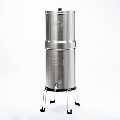 Stainless Steel Gravity Countertop Water Filtration System - 2 Sizes 2.4 and 3.3 Gallon using Nano Technology