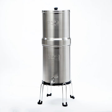 Stainless Steel Gravity Countertop Water Filtration System - 2 Sizes 2.4 and 3.3 Gallon using Nano Technology.