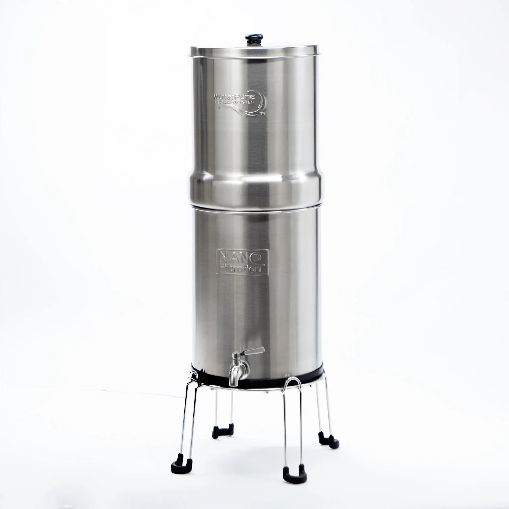Stainless Steel Gravity Countertop Water Filtration System - 2 Sizes 2.4 and 3.3 Gallon using Nano Technology - Water Pure Technologies, Inc.