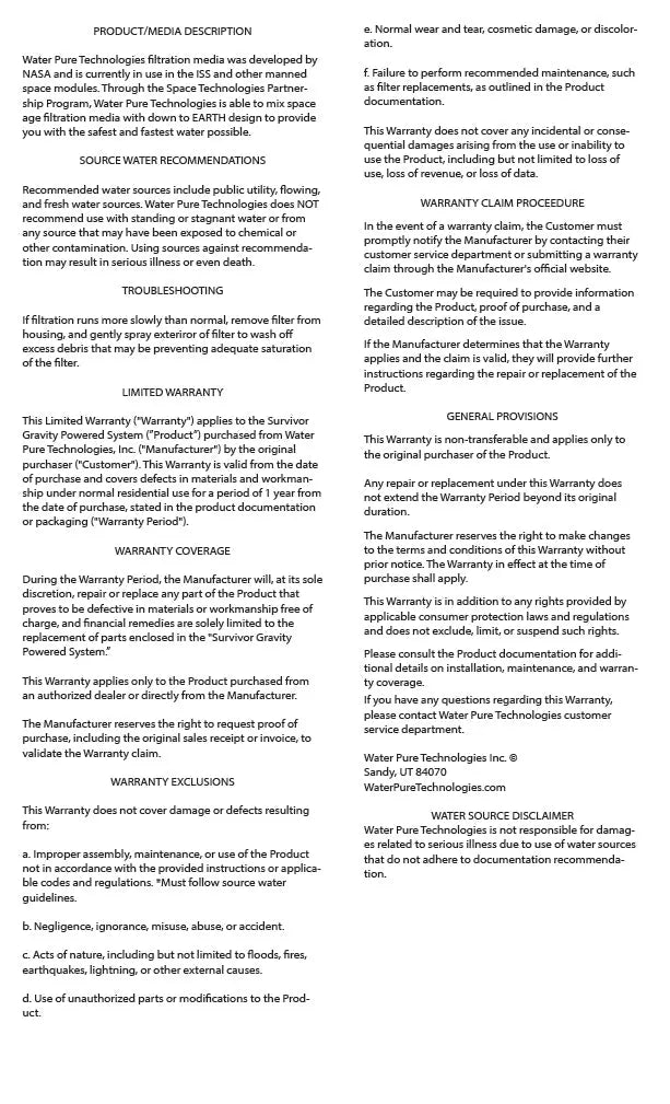 Legal information for 2 Stage Under Counter Compact Water Filtration Systems