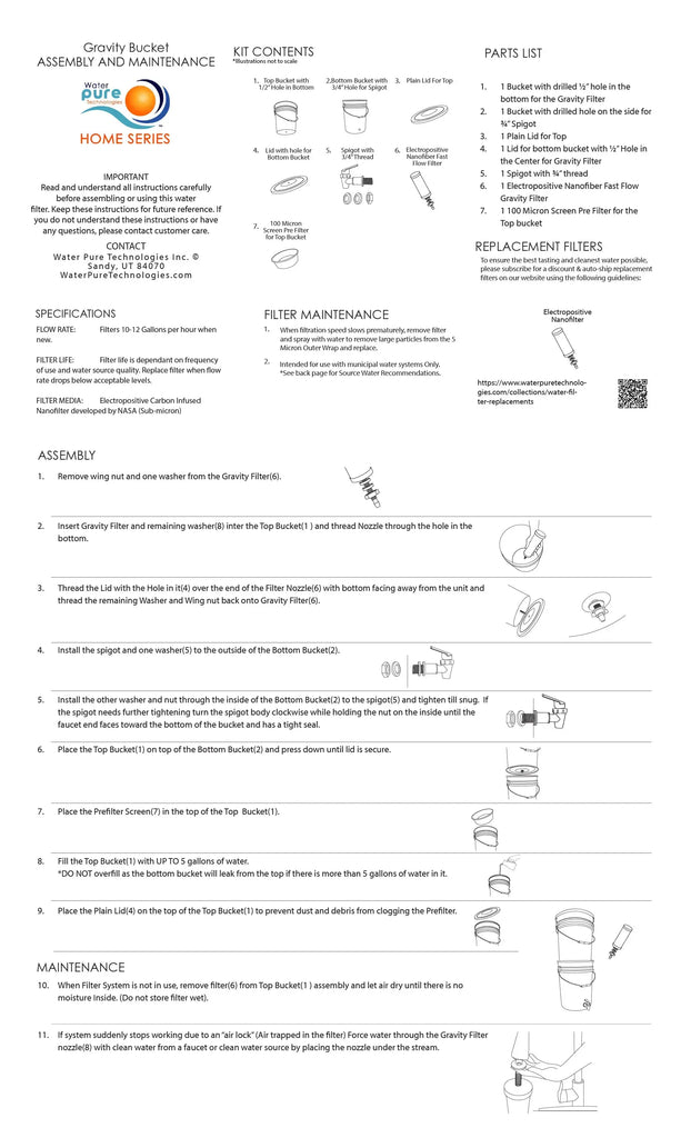 Gravity Flow - Bucket Filter System Assembly Water Pure Technologies, Inc.