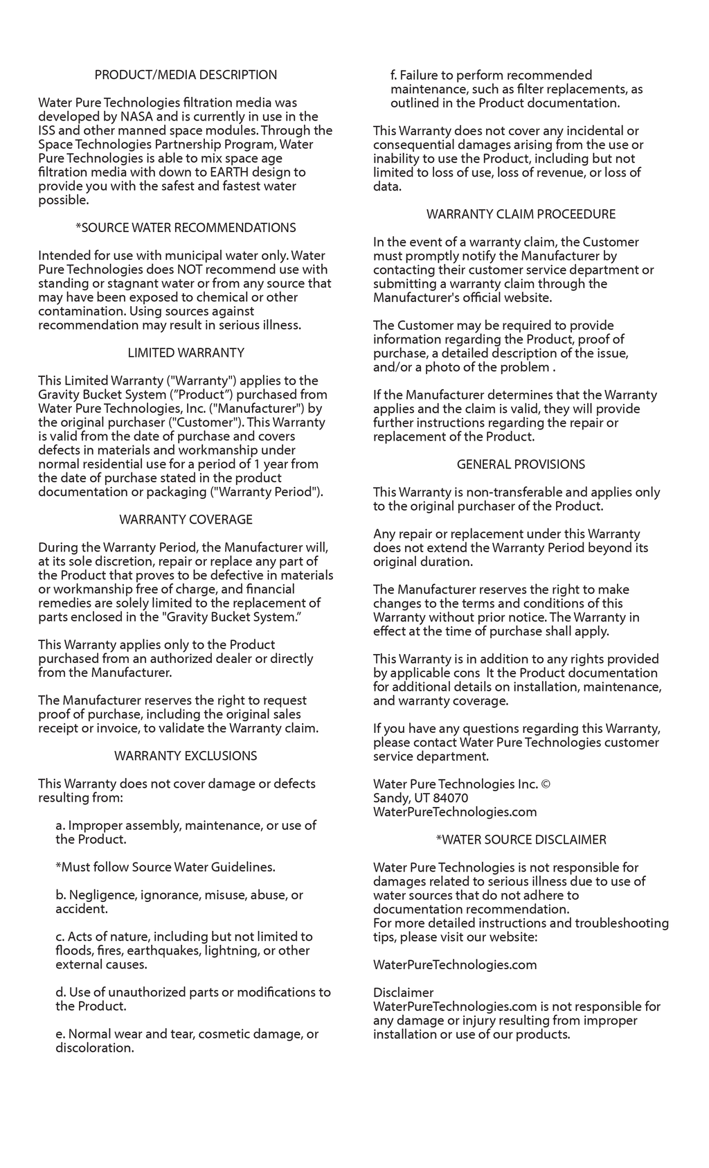 Gravity Flow - Bucket Filter System Assembly Water Pure Technologies, Inc.