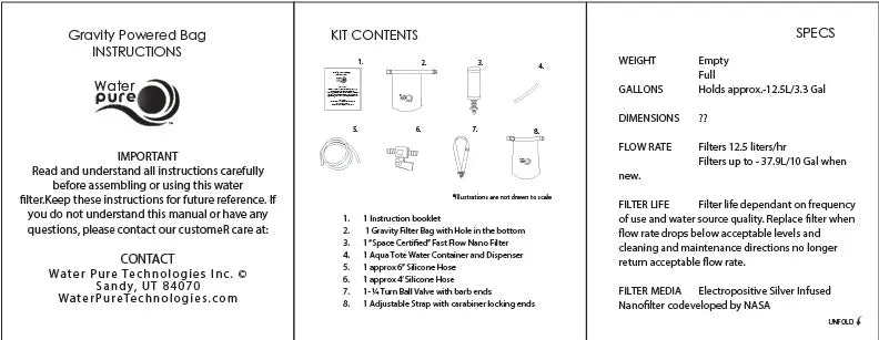 Instructions and Specs for Gravity Flow Mobile Water Filtration System