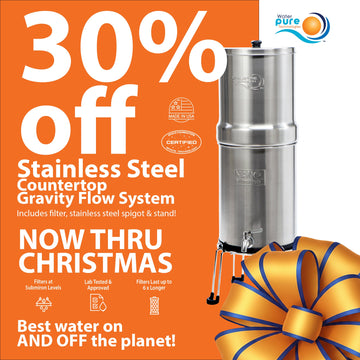 Stainless Steel Gravity Countertop Water Filtration System - 2 Sizes 2.4 and 3.3 Gallon using Nano Technology Water Pure Technologies, Inc.