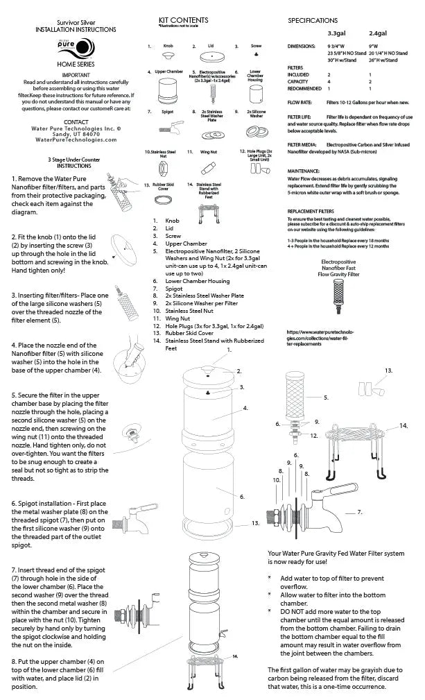 Instructions for Stainless Steel Over the Counter Water Filtration systems