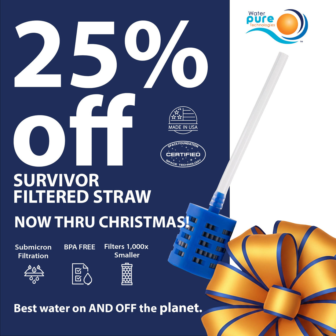 Nanofiber Fast Flow Straw and Filter Water Pure Technologies, Inc.