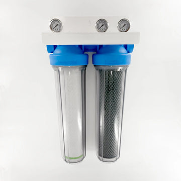 2 Stage Whole House Water Filtration System with Electropositive Nanofiber Fast Flow and Deep Pleated Coconut Carbon Filters