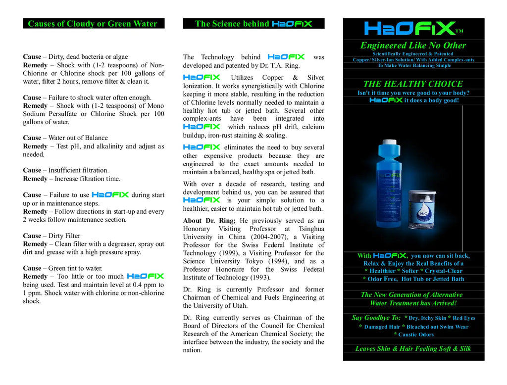 H2O FiX - Water Conditioner Treatment for Hot Tub and Jetted Tub/Spa/Jetted Bath - Water Pure Technologies, Inc.